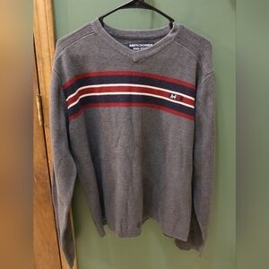 Abercrombie & Fitch Vintage Gray Sweater with Red, Blue and White Stripes
